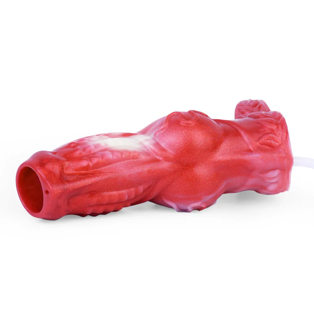 Manual water spray silicone exotic condom adult toy with syringe, airbag, and balloon components on a plain background.