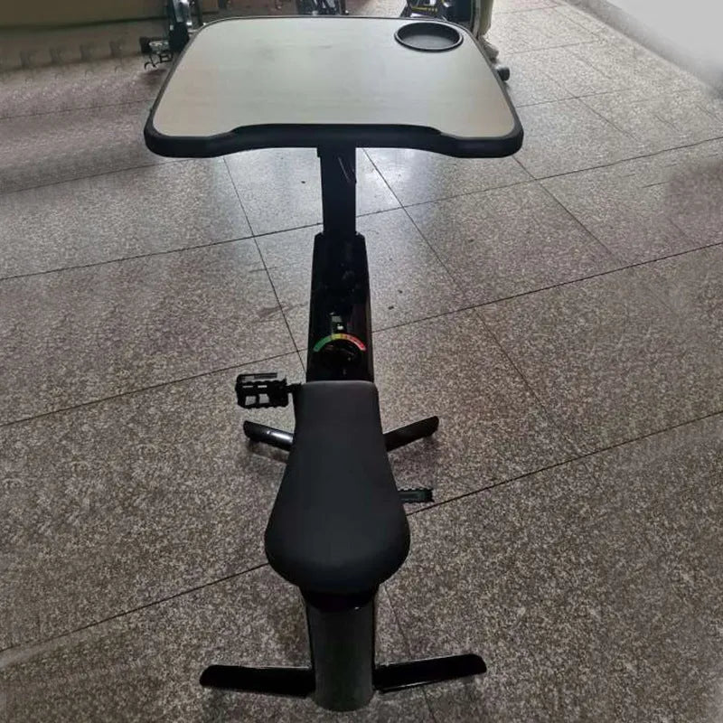 Black magnetic control upright exercise bike with built-in table for home fitness
