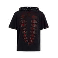 Black men's hooded short-sleeve t-shirt with scattered sequins on loose-fit casual design