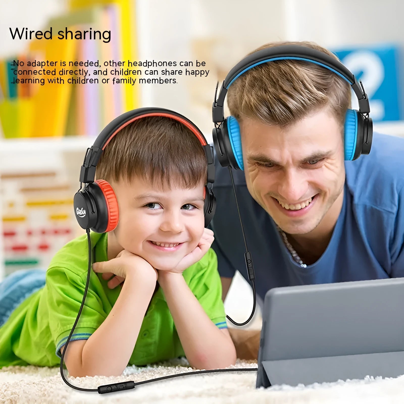Children's wired earphone retractable 40mm speaker 3.5mm plug cable 120cm