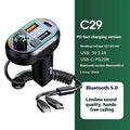 C29 Black portable multifunctional car charger with Bluetooth FM transmitter and USB output