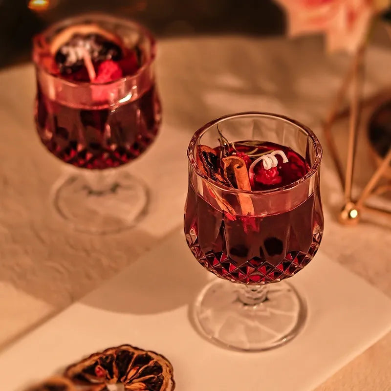 Clear glass goblet scented candle with French mulled wine style jelly wax