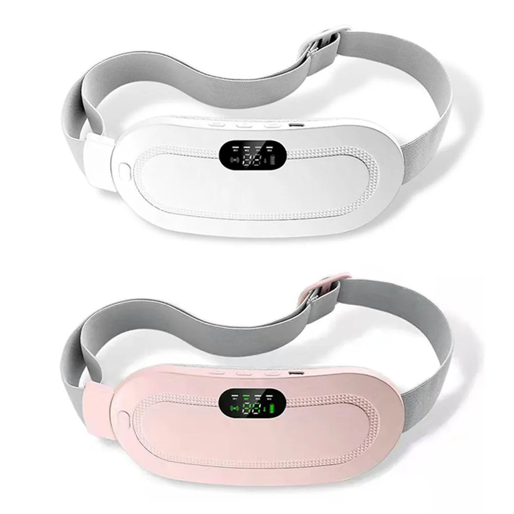 Pink smart menstrual heating belt with digital controller on a 1.5 metre cable.