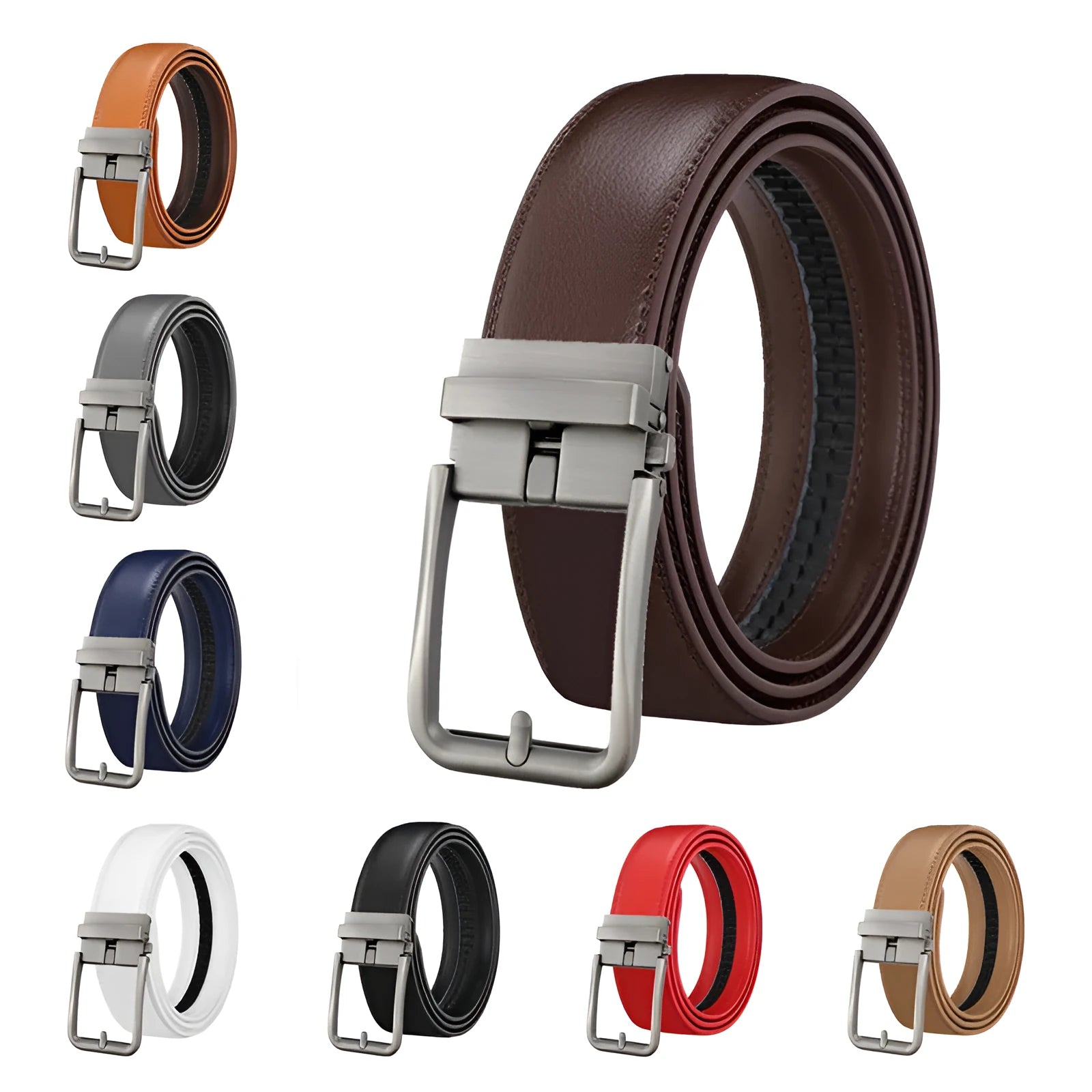 Men's genuine leather belt with automatic alloy buckle in brown colour