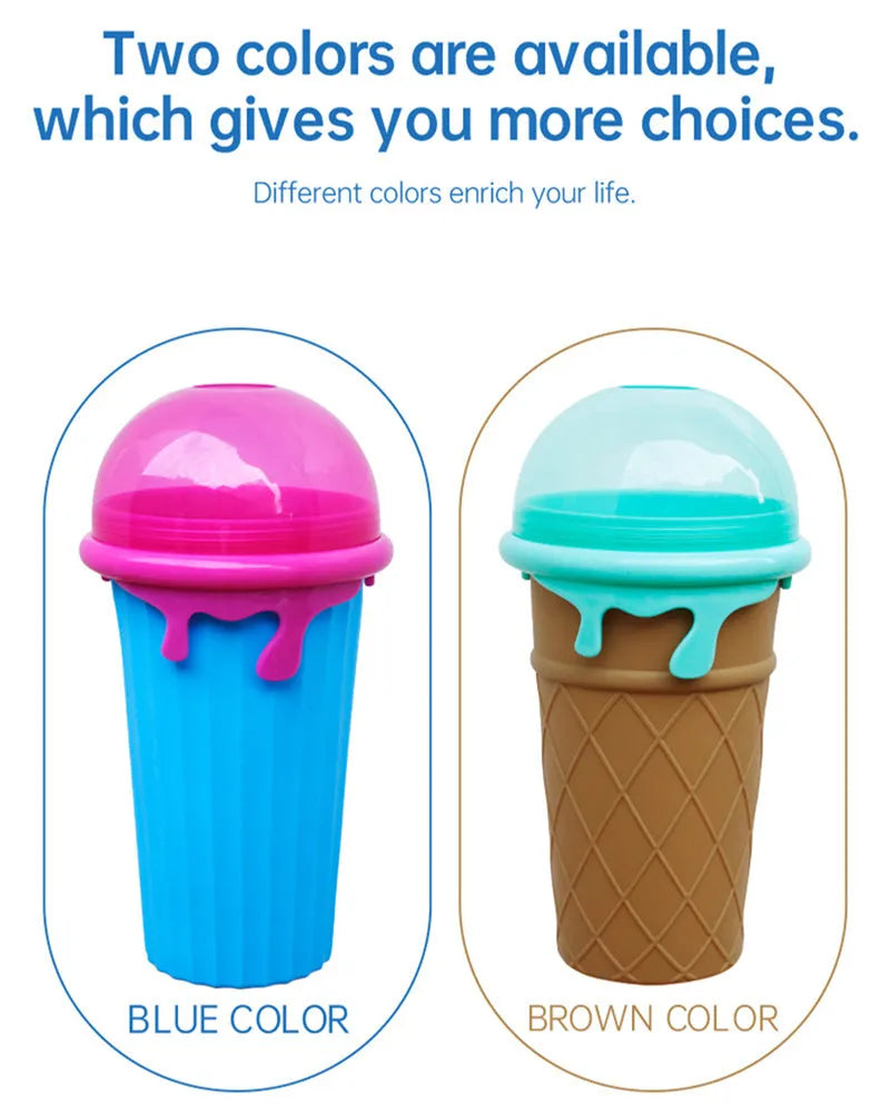 Blue 500ml slushy maker cup with quick-freeze function for homemade smoothies and ice cream.