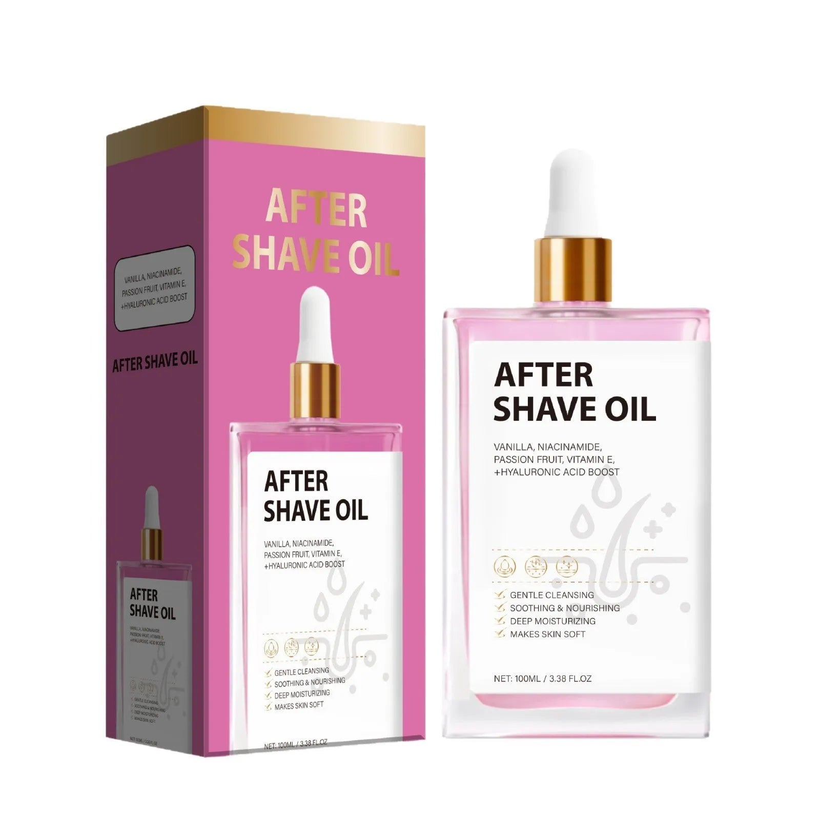 100ml bottle of men's aftershave oil with moisturising and soothing properties for post-shave care