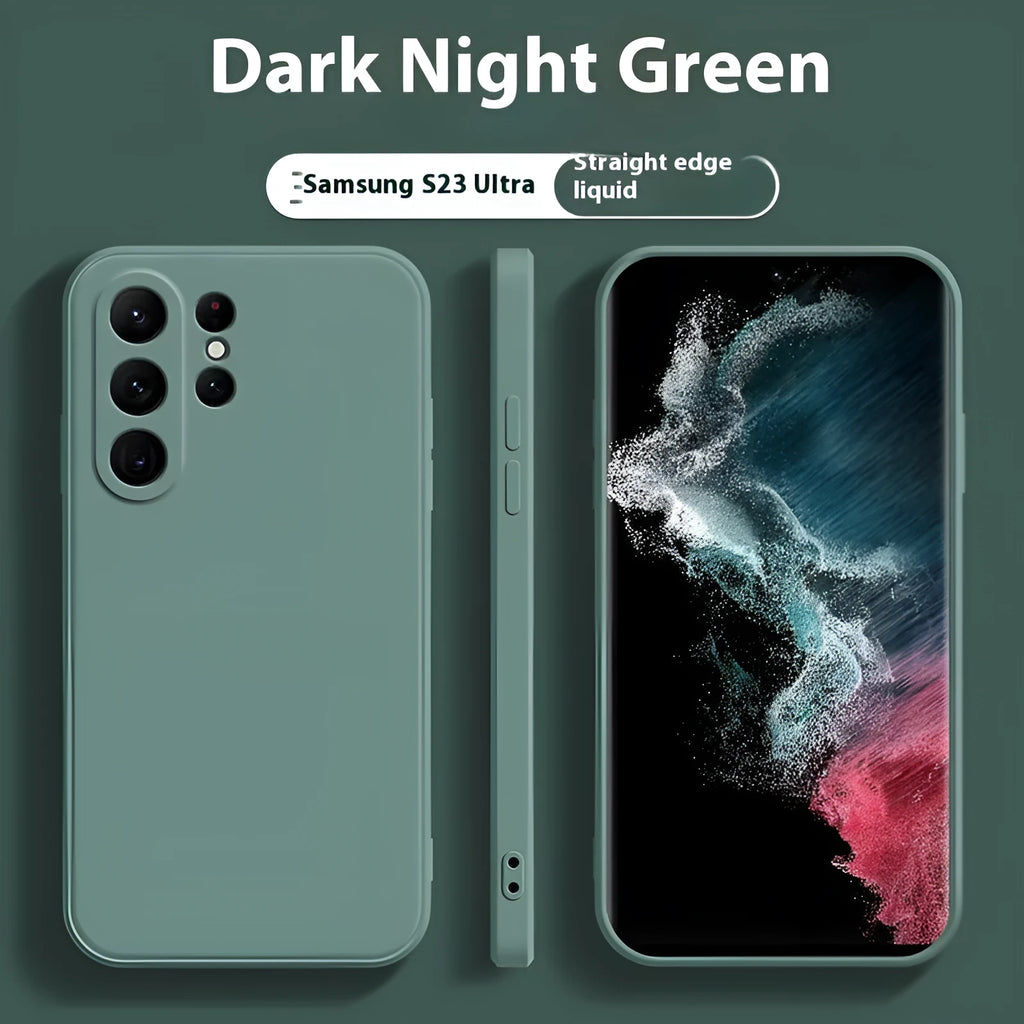 Advanced liquid silicone phone case for Samsung Galaxy S23 S24 S25 Ultra with anti-fall protection and all-inclusive lens cover in multiple colours