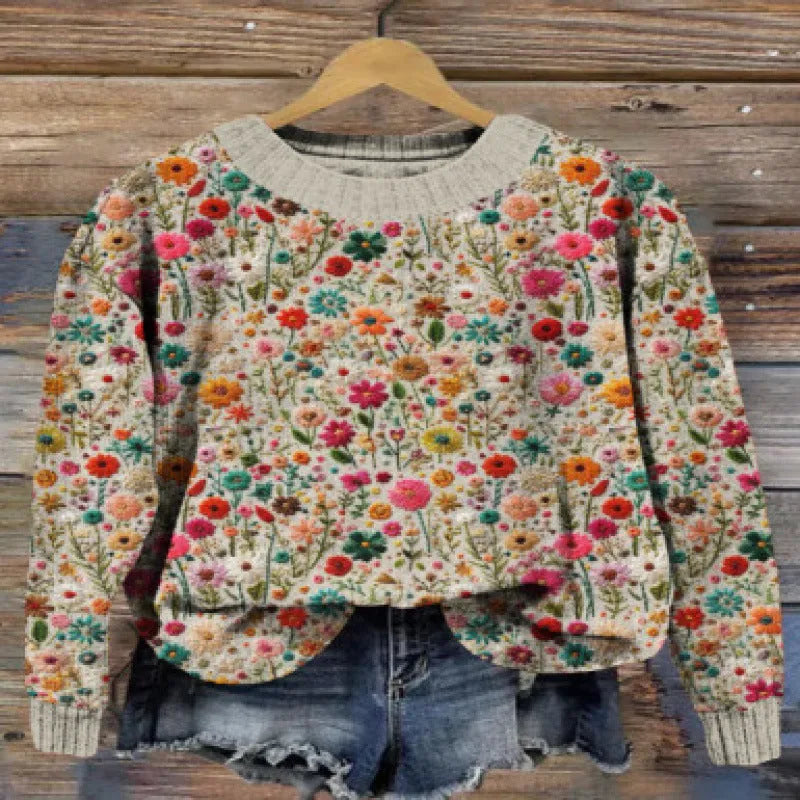 Women's little flower digital print round neck sweater in a colour from the YPM935 range.