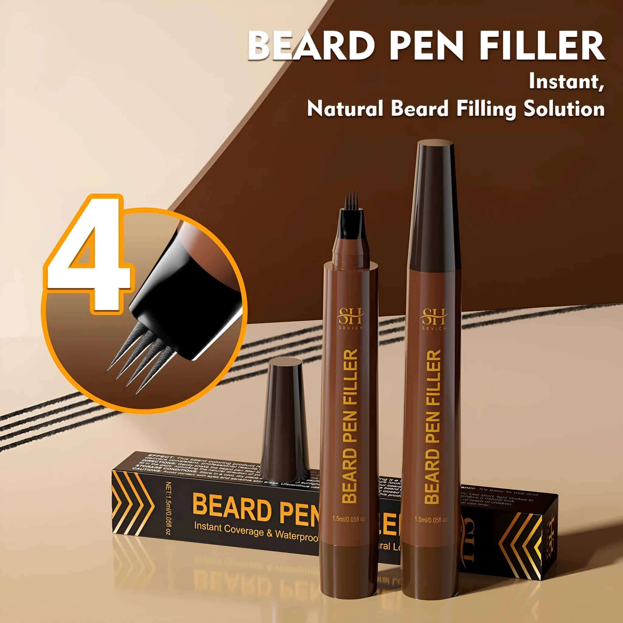 Men's sweatproof waterproof beard eyebrow pencil in black and dark brown shades