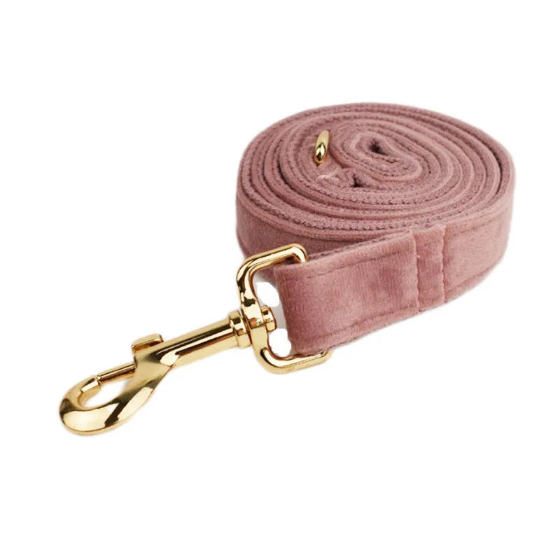 Light purple pink velvet dog collar and pet accessory set with multiple style options