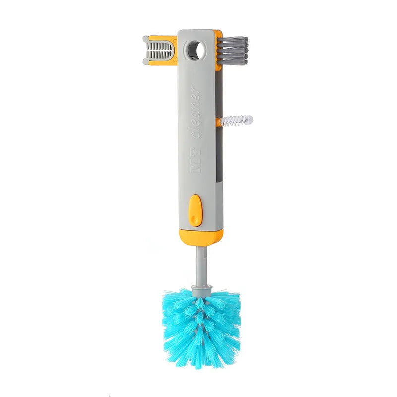 Blue and grey 4-in-1 multifunctional cup cleaning brush set with silicone head and wire gap cleaner.