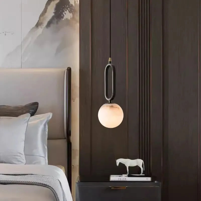 Nordic creative living room wall light with marble shade and copper fixture in black 12cm size