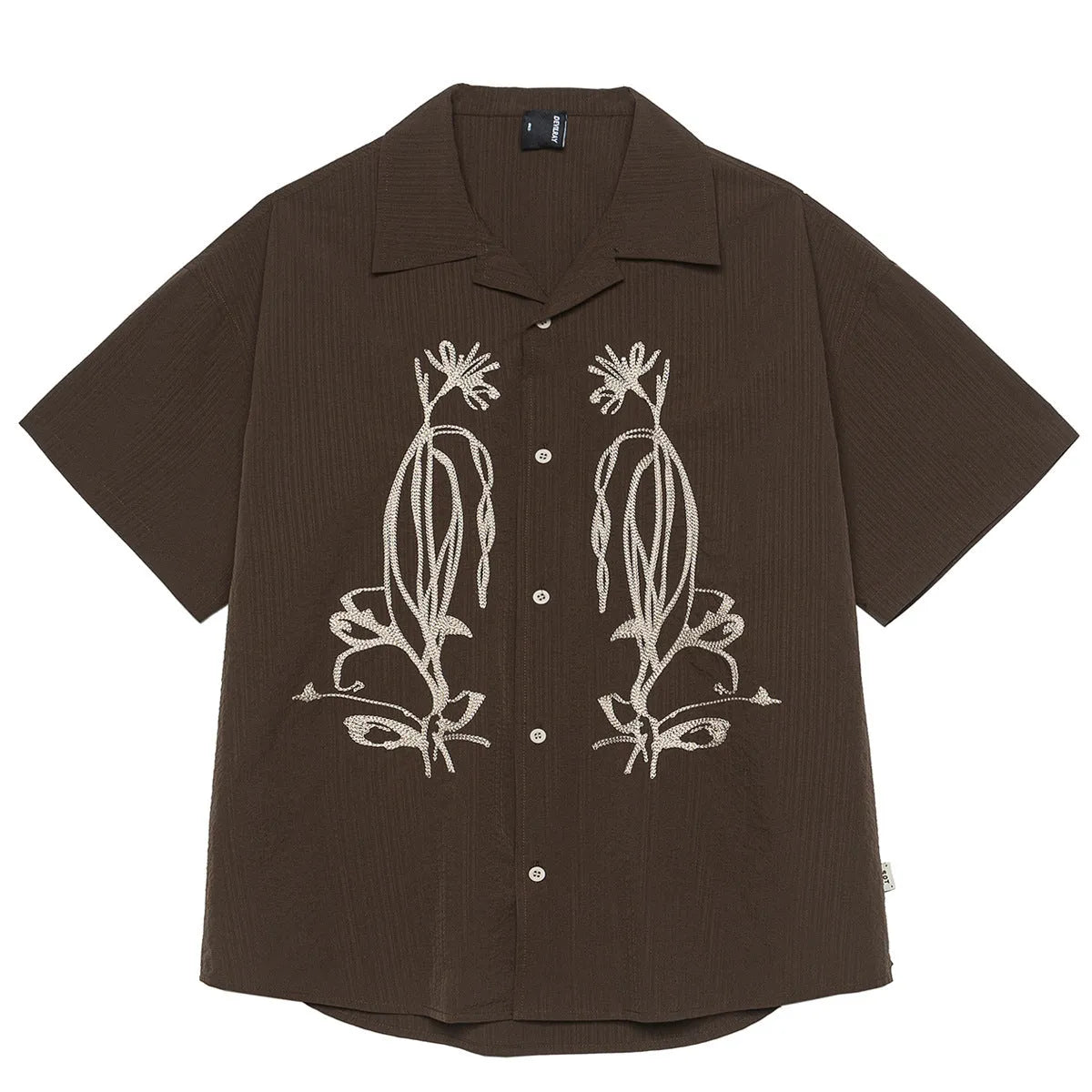 Brown striped Cuban collar short sleeve shirt for outdoor camping