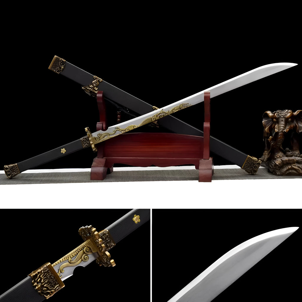 Tang Heng Dao integrated manganese steel decorative sword with solid wood leather scabbard and rope-wrapped handle, 107cm length