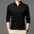 Men's solid colour cotton lapel long sleeve casual shirt in regular fit, black colour