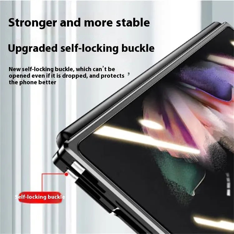 Black magnetic suction glass phone case for Samsung Z Fold 2 3 4 with metal frame and hot-pressed finish