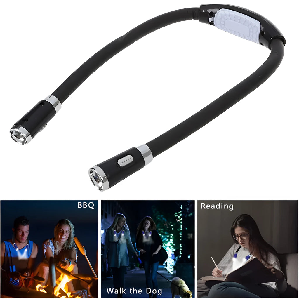 Flexible neck hug book light in blue with LED reading lamp, three modes, soft silicone, 58cm total length