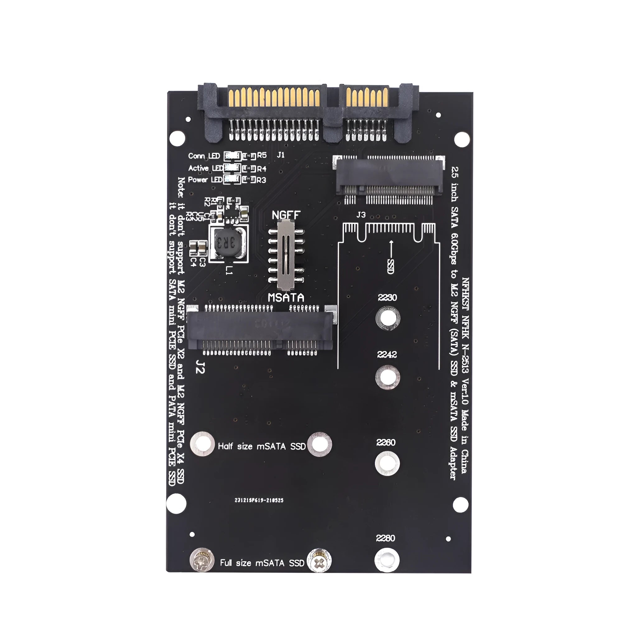 Black SATA to M.2 NGFF SSD adapter card for 2.5-inch drive bay mounting