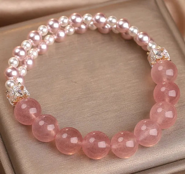 Natural strawberry quartz crystal bracelet in pink colour women's fashion accessory original design