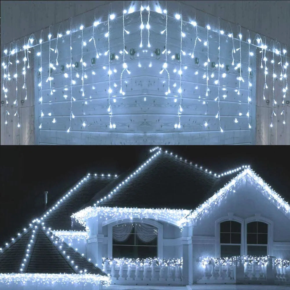 LED ice bar light string on dark background showing warm white and multicolour lamps in 4m length