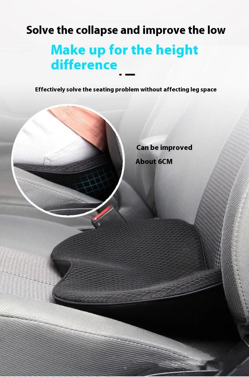 Flat style memory foam car seat cushion for height increase, shown in available colour options.