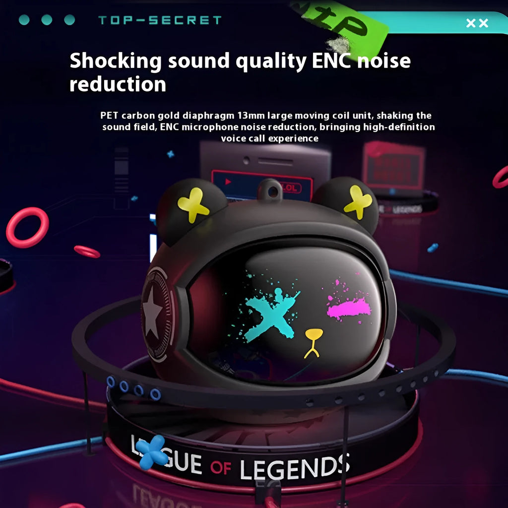 Star Magic Bear wireless Bluetooth in-ear gaming headset in white with creative bear design