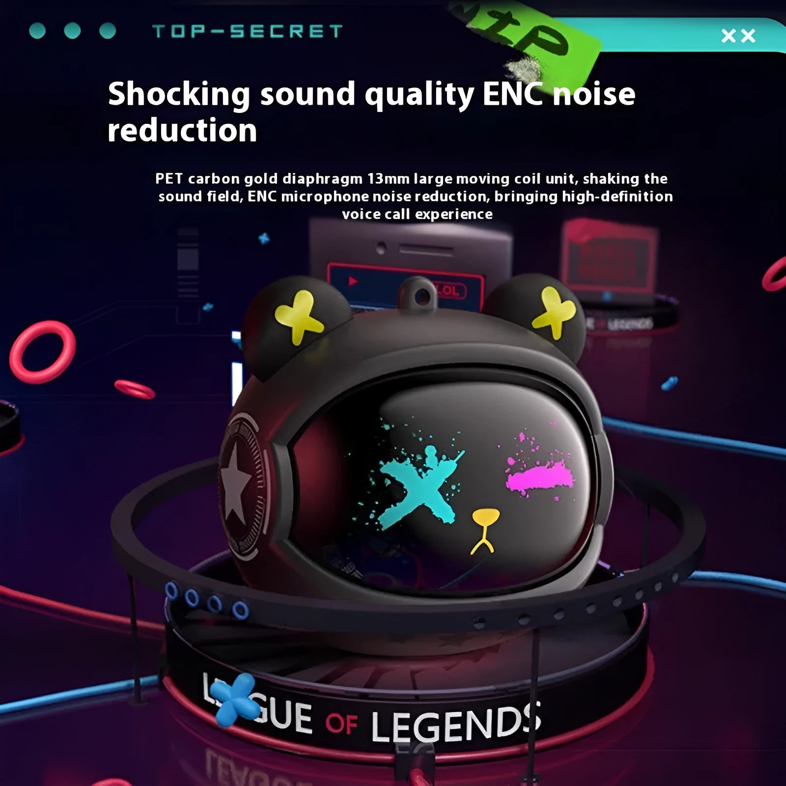 Star Magic Bear wireless Bluetooth in-ear gaming headset in white with creative bear design