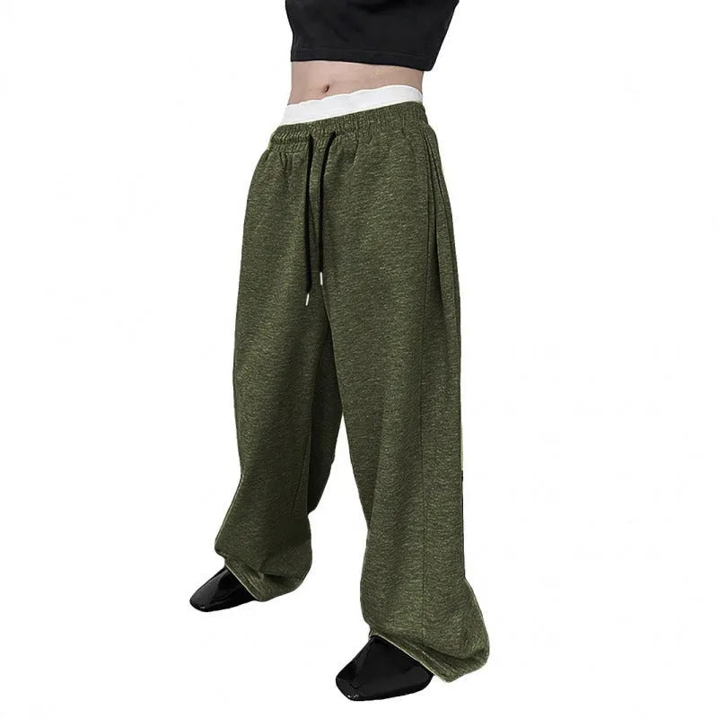 Men's high-waist drawstring corduroy sweatpants in straight loose cut, available in multiple solid colours, sizes S to XXXL