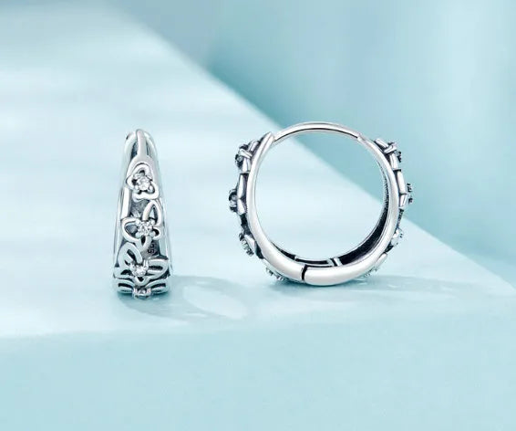 Sterling silver retro hollow butterfly earrings with zircon stones, S925 silver, 14mm by 5mm.
