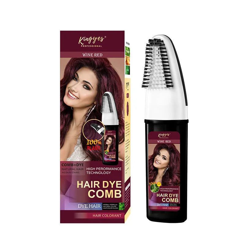 Black box for Easy Comb Hair Dye Kit showing Brown, Dark Brown and Wine Red 200ML bottles.