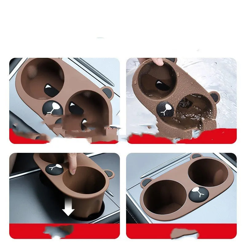 Flexible silicone car cup holder stabiliser insert in grey colour
