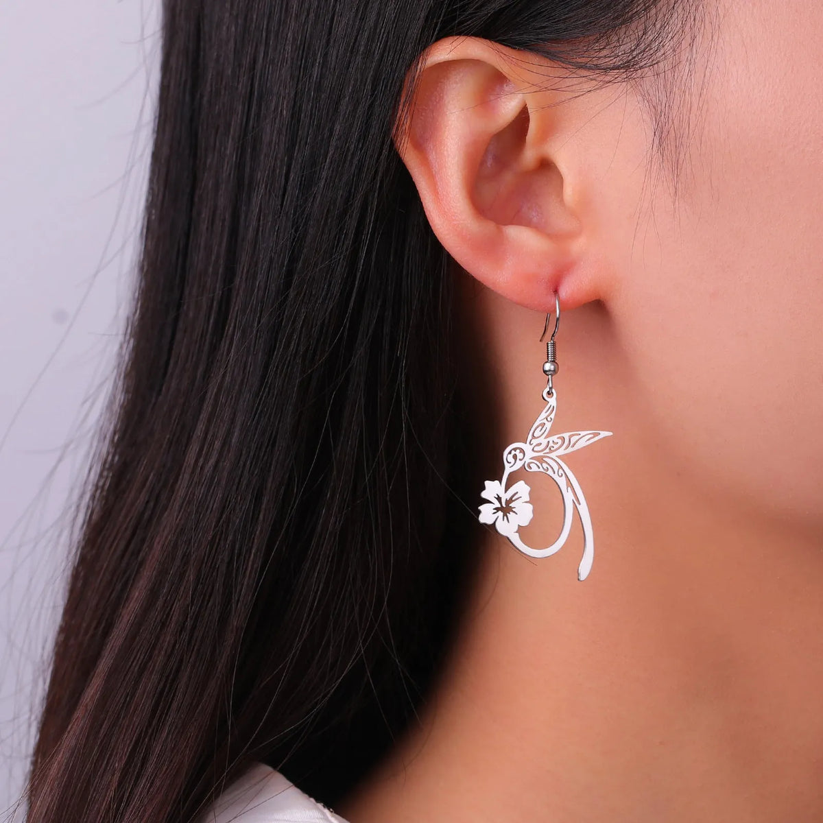 Hollow hummingbird stainless steel earrings for women in gold colour option