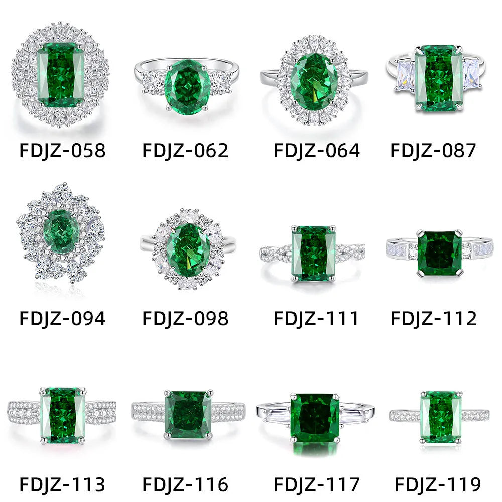 Women's emerald ring in S925 sterling silver with geometric shape and high carbon diamond.
