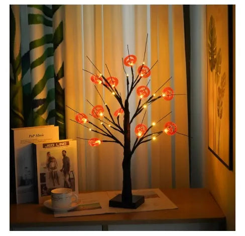 60cm tall plastic LED birch tree night light with warm white LEDs on a black birch design.