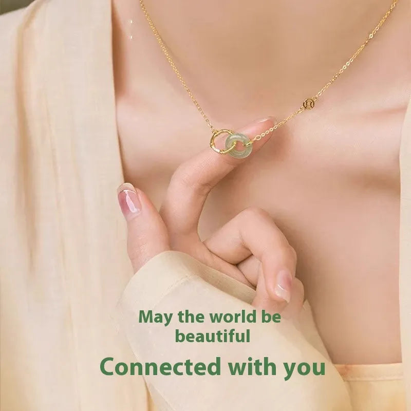 Sterling silver necklace with geometric bamboo peace buckle pendant and O-ring chain