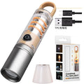 Orange and beige multifunctional flashlight with keychain hook and optical zoom function