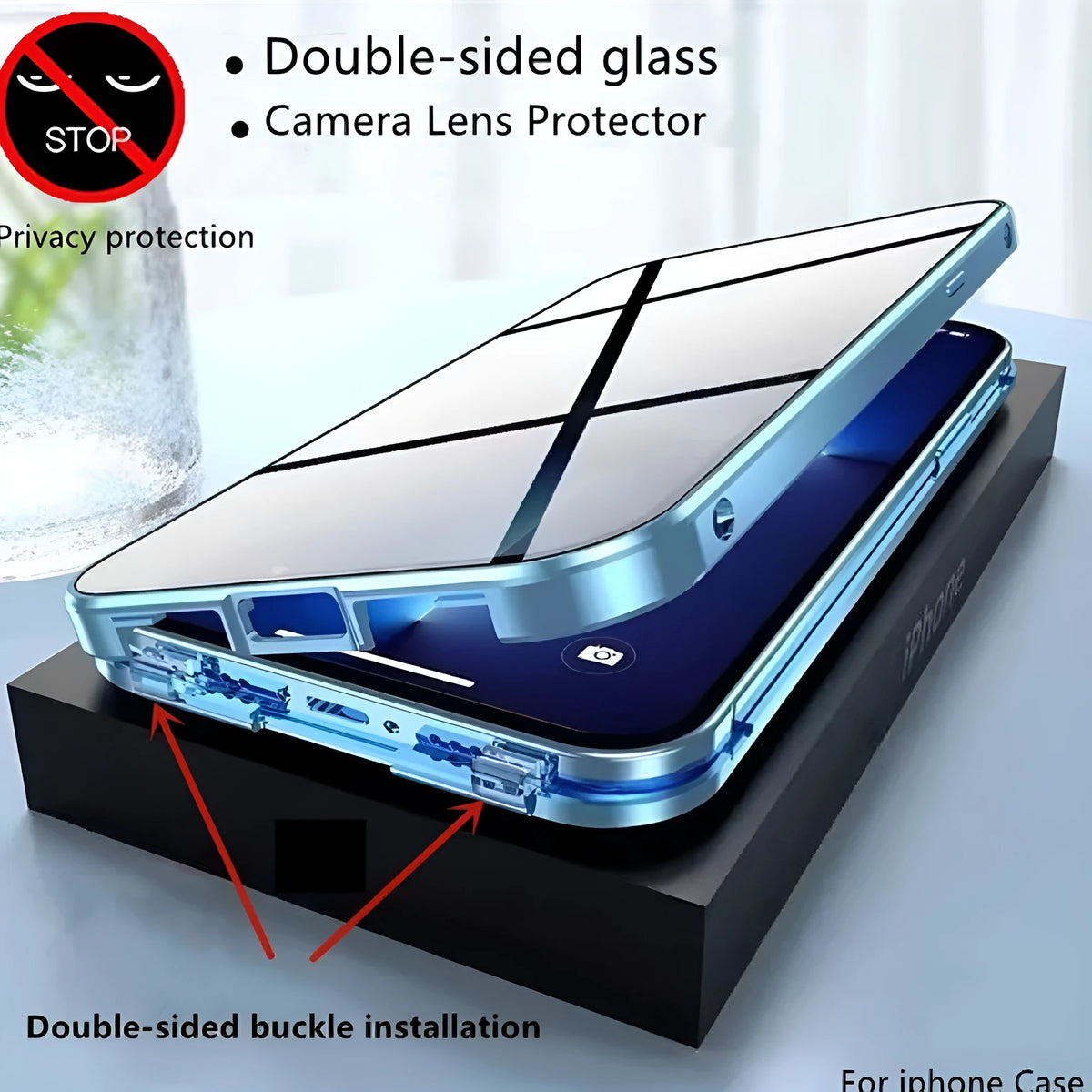 Goggles Anti Privacy Magneto Phone Case for iPhone 15 Plus black metal solid colour with anti-spy screen