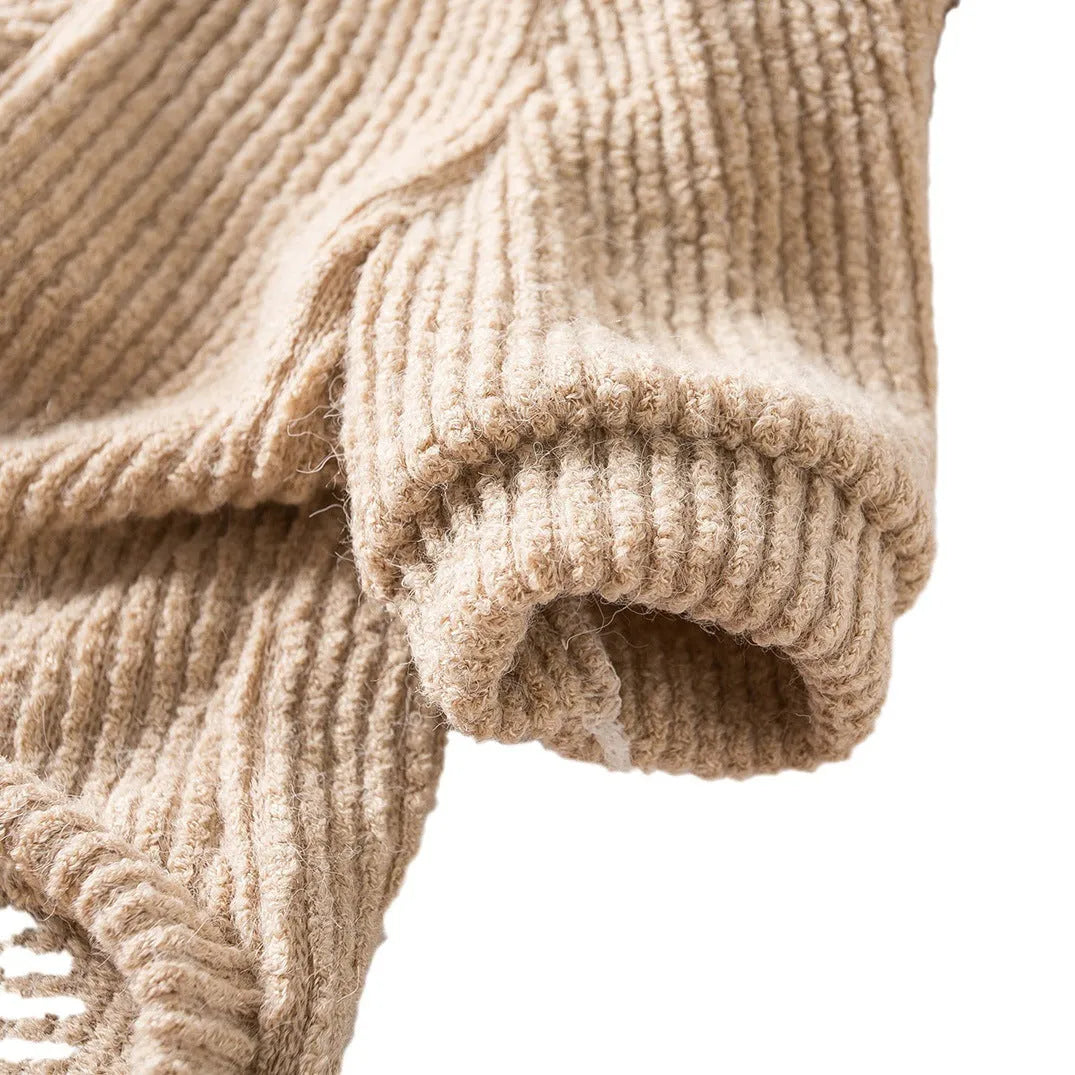 Brown cloth pullover sweater on a small dog, showing casual design and comfortable fit.