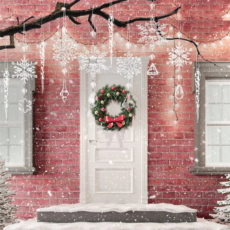 10 clear acrylic icicle and snowflake Christmas tree ornaments with white ribbons