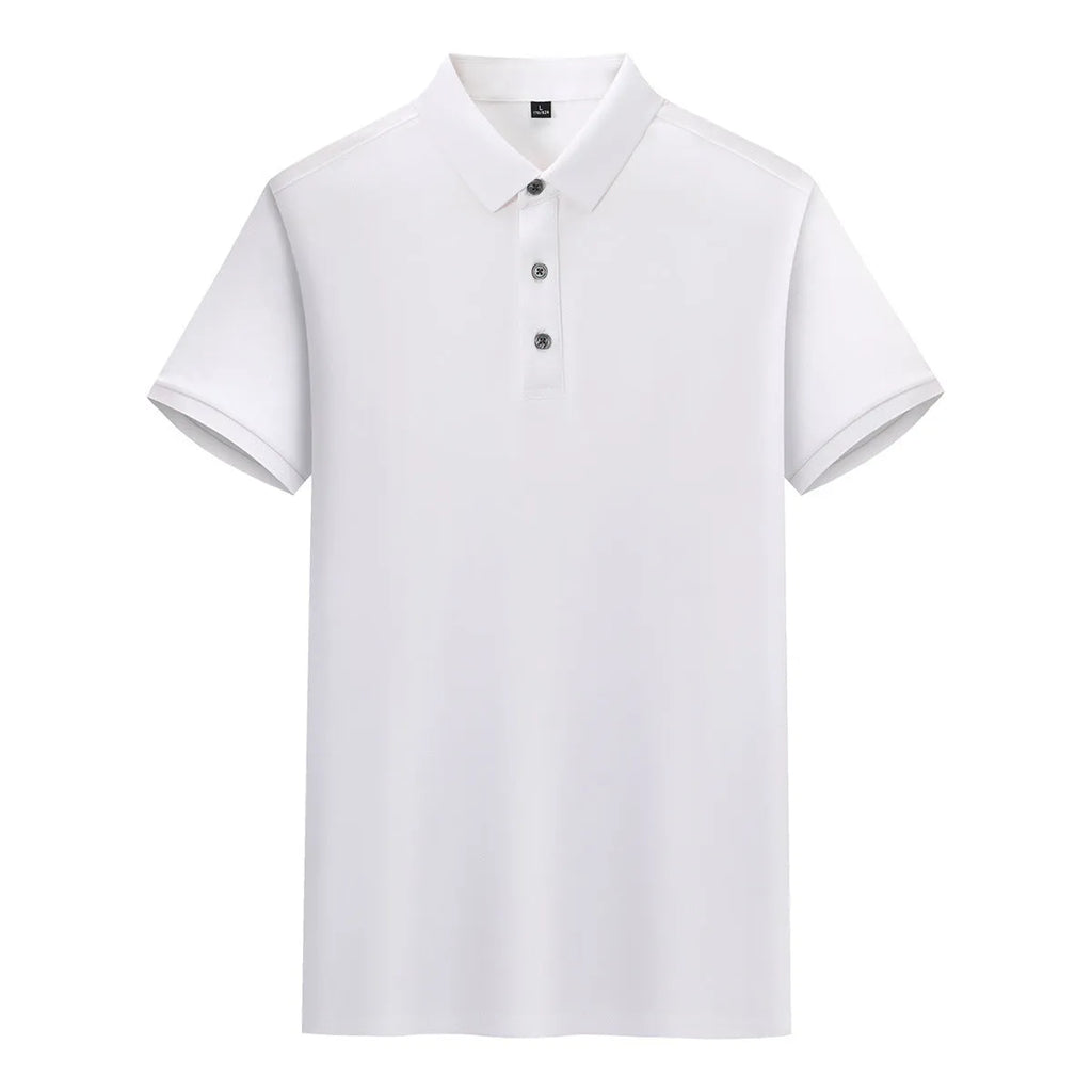 Cotton lapel short-sleeved T-shirt for business wear with mosaic design in mulberry silk blend fabric