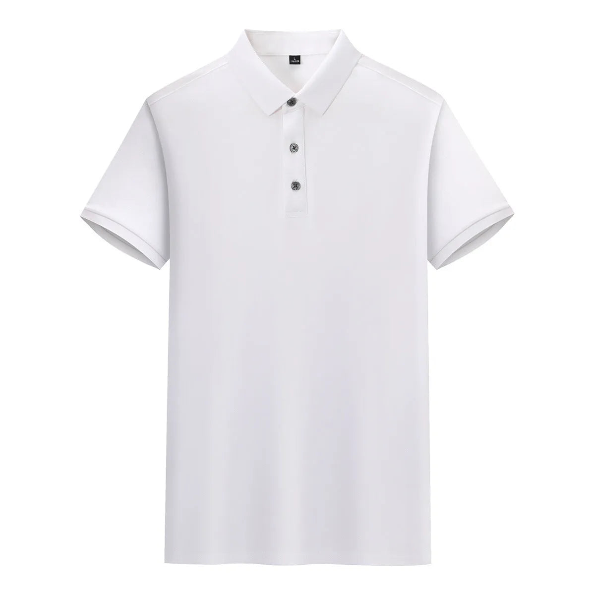 Cotton lapel short-sleeved T-shirt for business wear with mosaic design in mulberry silk blend fabric