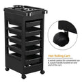 Black plastic 6-layer hair salon tool car trolley with multi-purpose storage