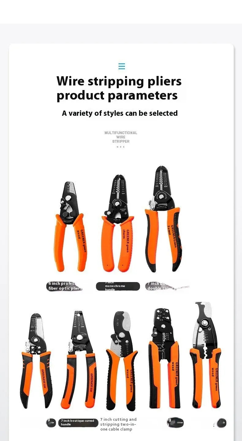 Box mounted automatic wire stripping pliers with high carbon steel blades for electrical cable work