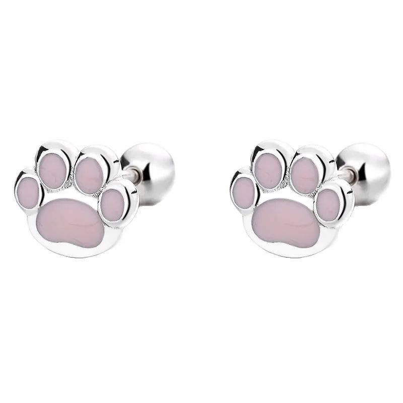 925 sterling silver cat's paw geometric stud earrings with rose gold electroplated colour, earplug style