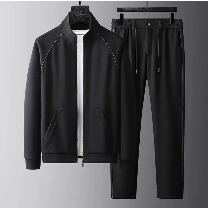 Men's slim fit stand collar sports suit jacket and trousers in Vinylon fabric