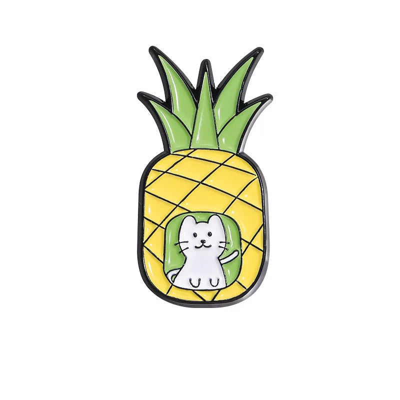 Colourful cartoon fruit design metal brooch with letters shape on a zinc alloy pin.