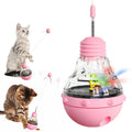 Interactive cat wand toy with food dispenser in yellow colour featuring rugby barbell ball and green tyres design