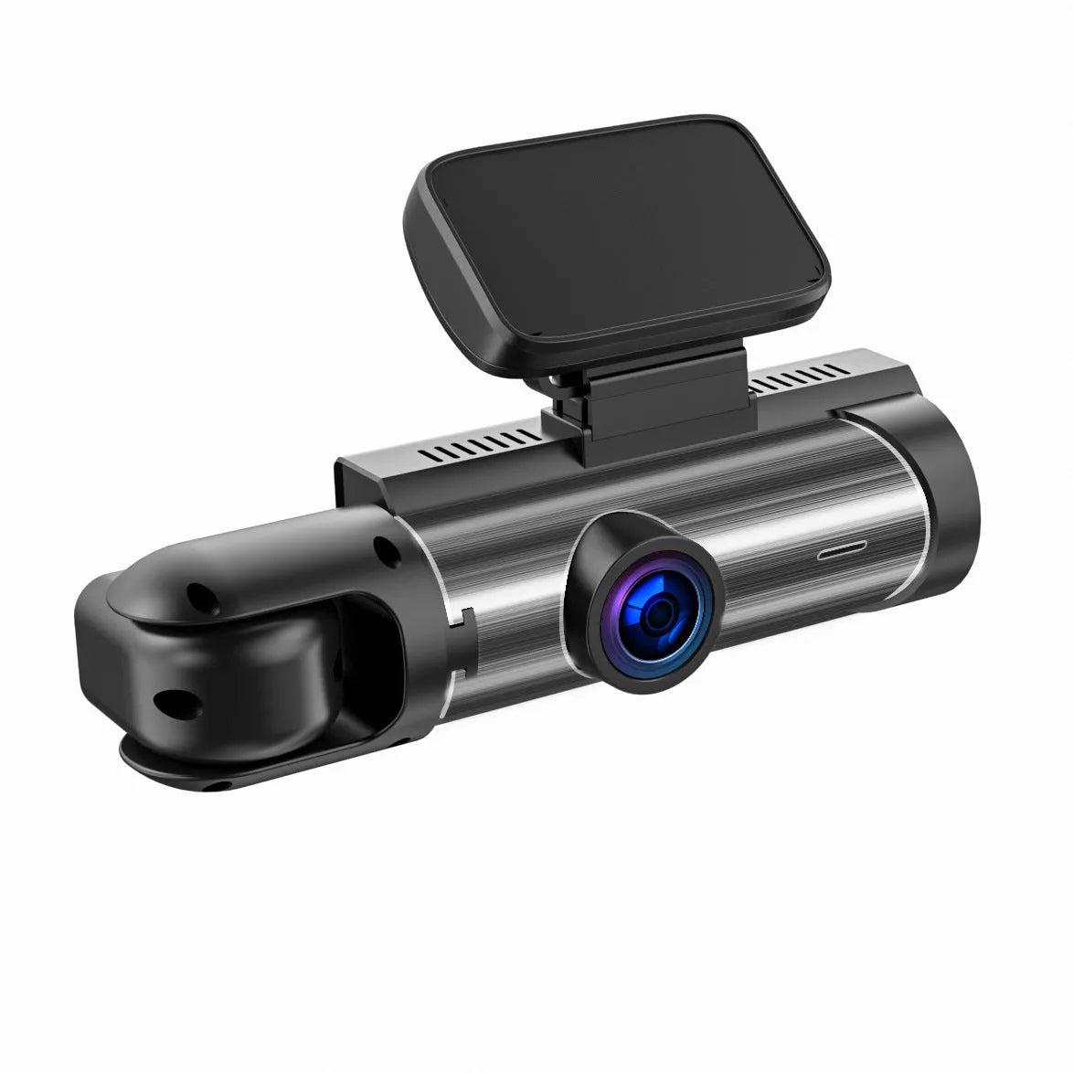 Black dual-lens car dash cam with a 3.5-inch LCD screen mounted on a windscreen.