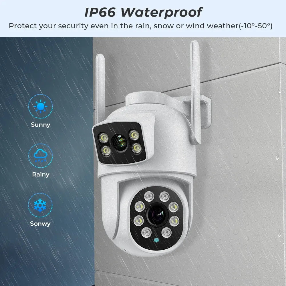 White wireless outdoor night vision surveillance camera with dual-screen humanoid tracking and bracket