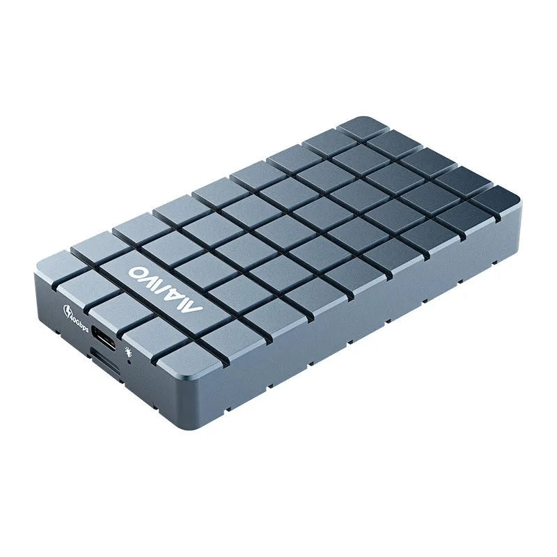 USB4 hard disk enclosure for NVMe SSDs with aluminium alloy casing showing dimensions